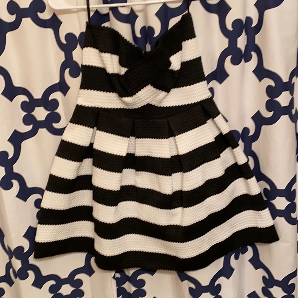 Black and white stripe strapless dress